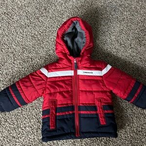 London Fog Red & Navy Toddler Puffer Jacket with Hood
